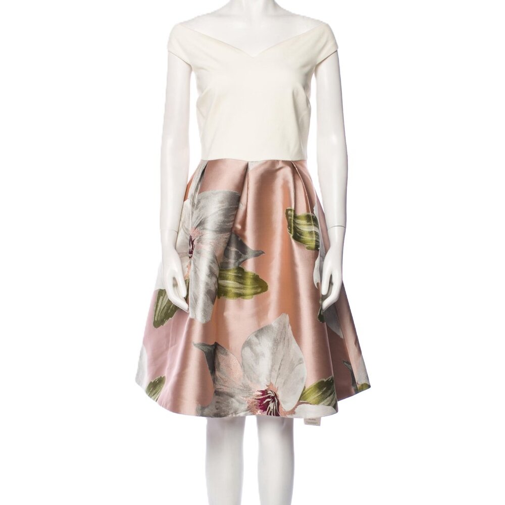 Ted Baker Dress White Top Pink Floral Jacquard Skirt Size 4